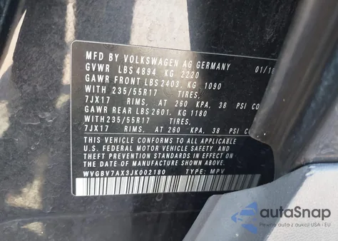 2018 Volkswagen Tiguan Limited из США, поврежденный, VIN WVGBV7AX3JK002180